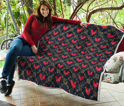 Red Rooster Pattern Print Quilt