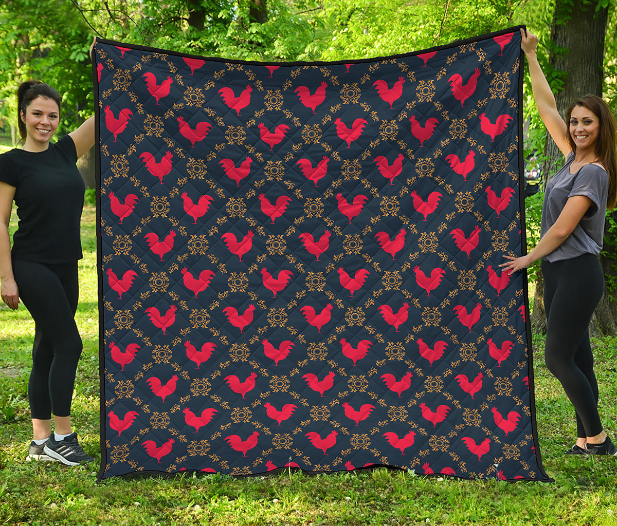 Red Rooster Pattern Print Quilt