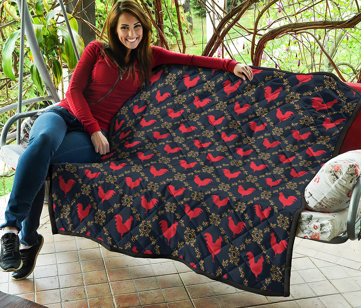 Red Rooster Pattern Print Quilt