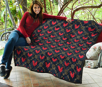 Red Rooster Pattern Print Quilt