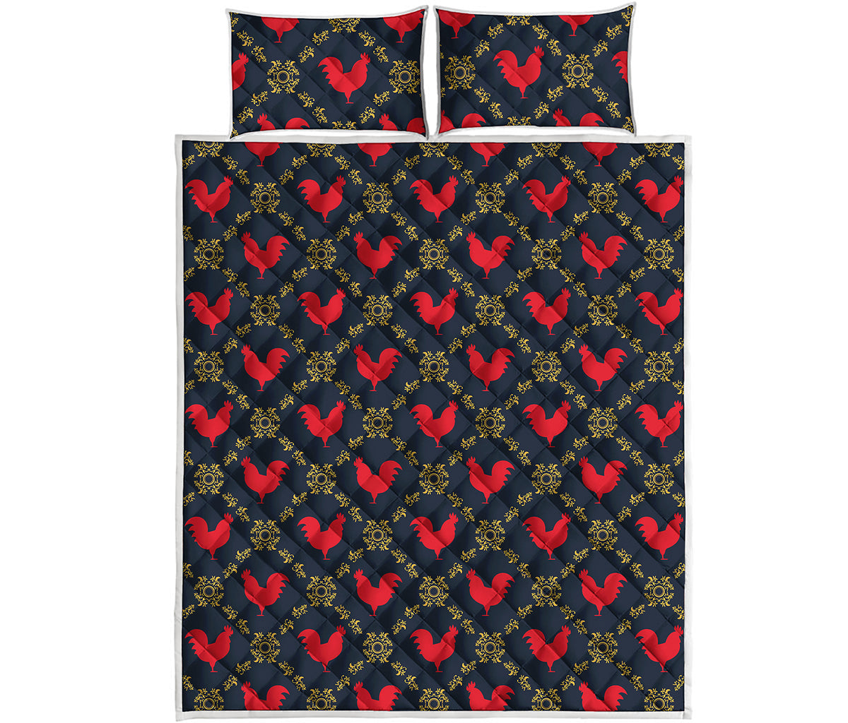 Red Rooster Pattern Print Quilt Bed Set