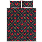 Red Rooster Pattern Print Quilt Bed Set