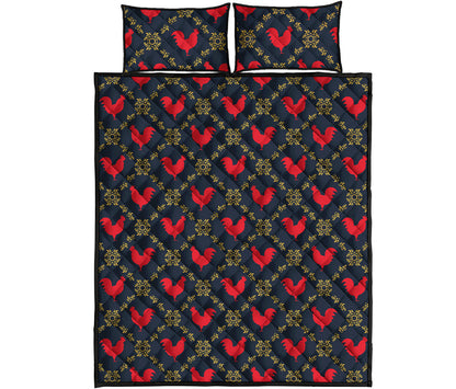 Red Rooster Pattern Print Quilt Bed Set