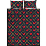 Red Rooster Pattern Print Quilt Bed Set