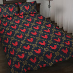 Red Rooster Pattern Print Quilt Bed Set