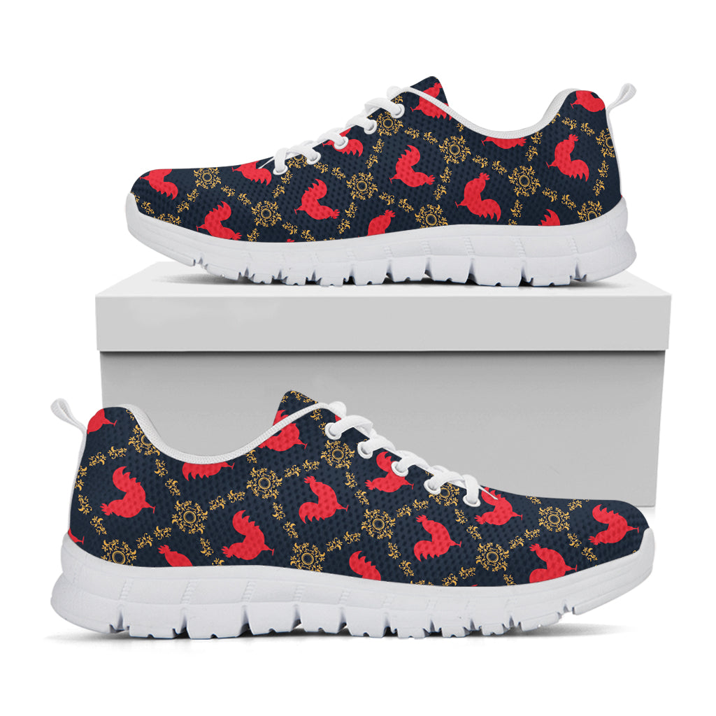 Red Rooster Pattern Print White Sneakers