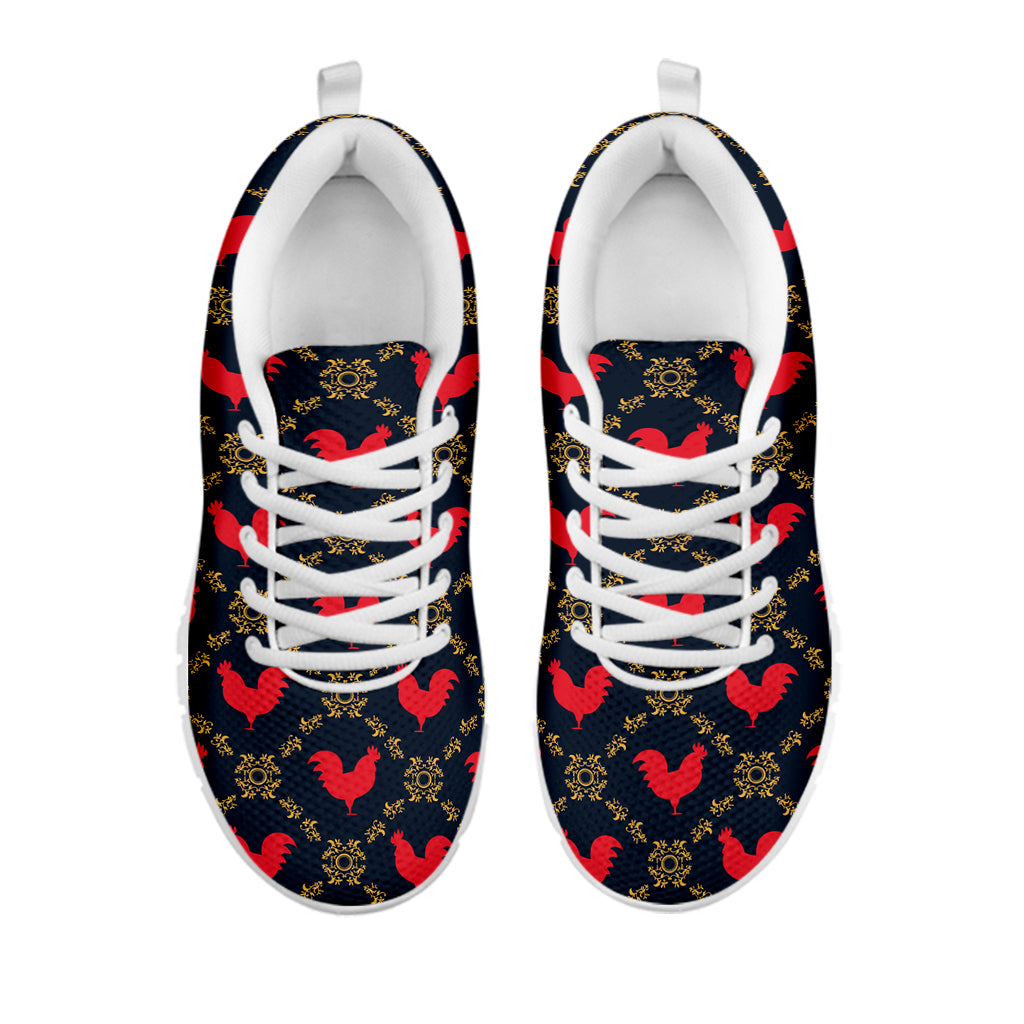 Red Rooster Pattern Print White Sneakers