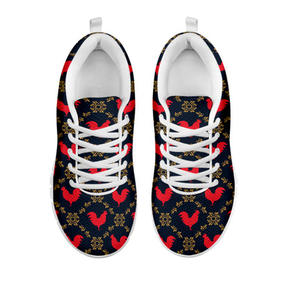 Red Rooster Pattern Print White Sneakers