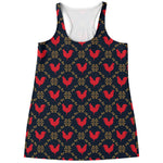 Red Rooster Pattern Print Women's Racerback Tank Top