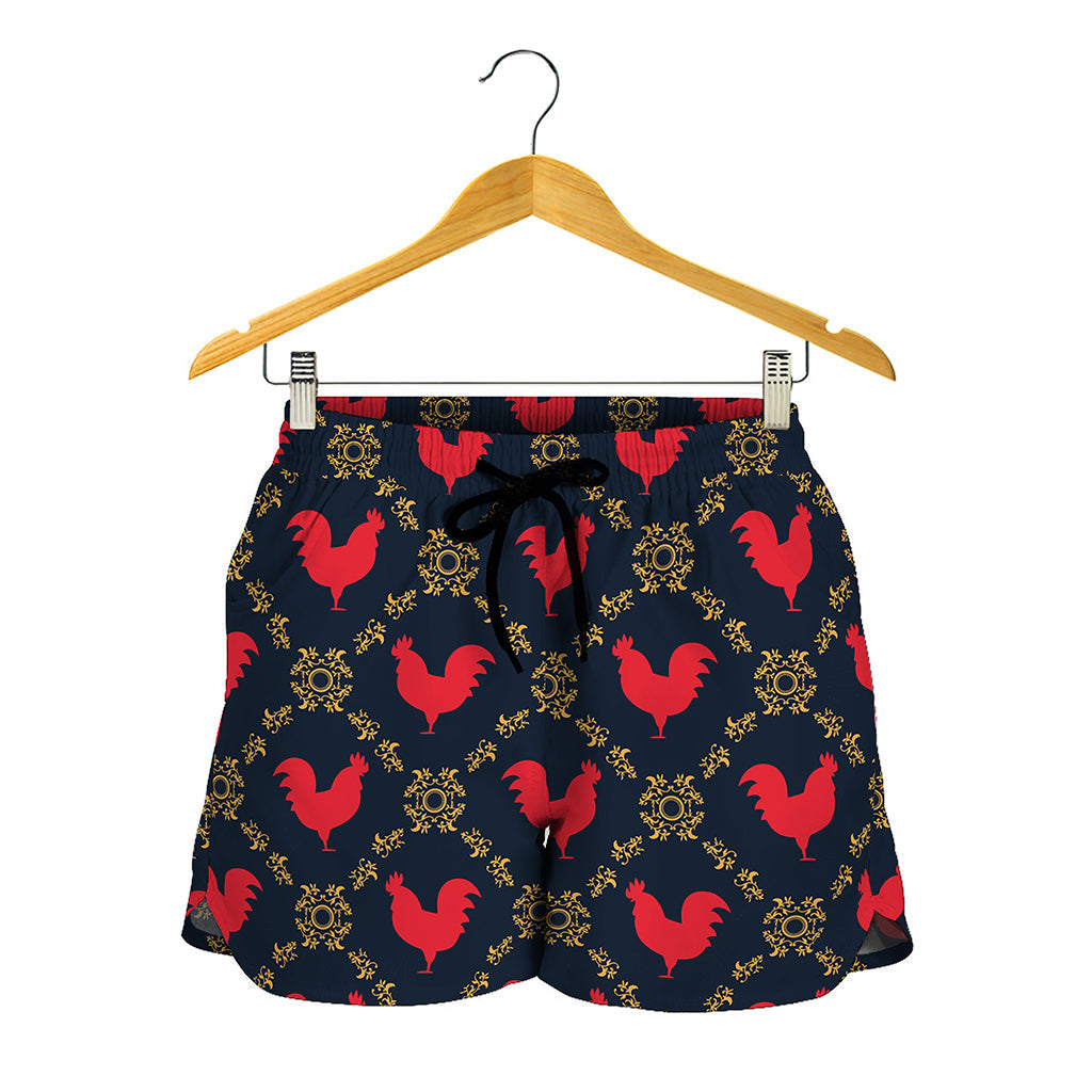 Red Rooster Pattern Print Women's Shorts