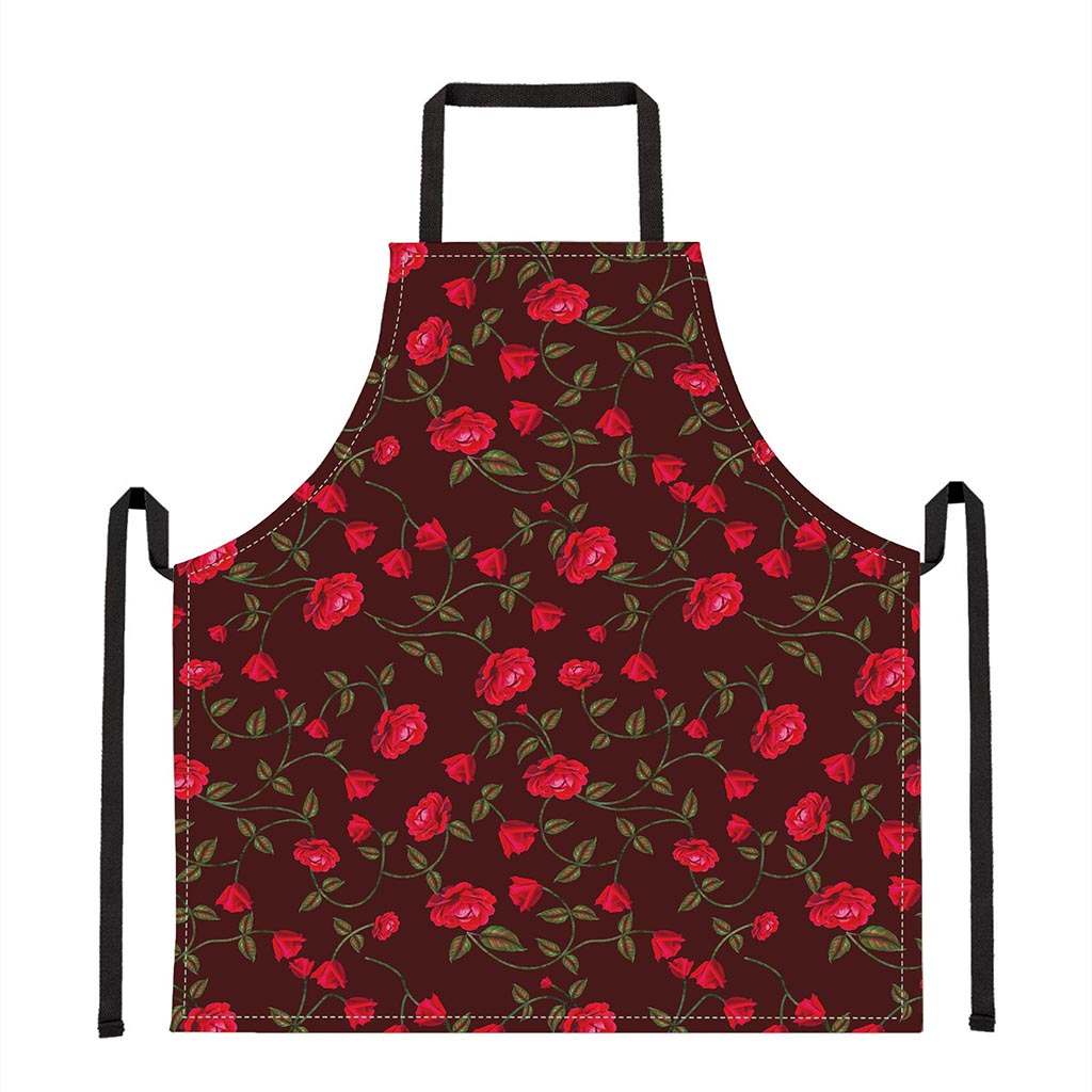 Red Rose Floral Flower Pattern Print Apron