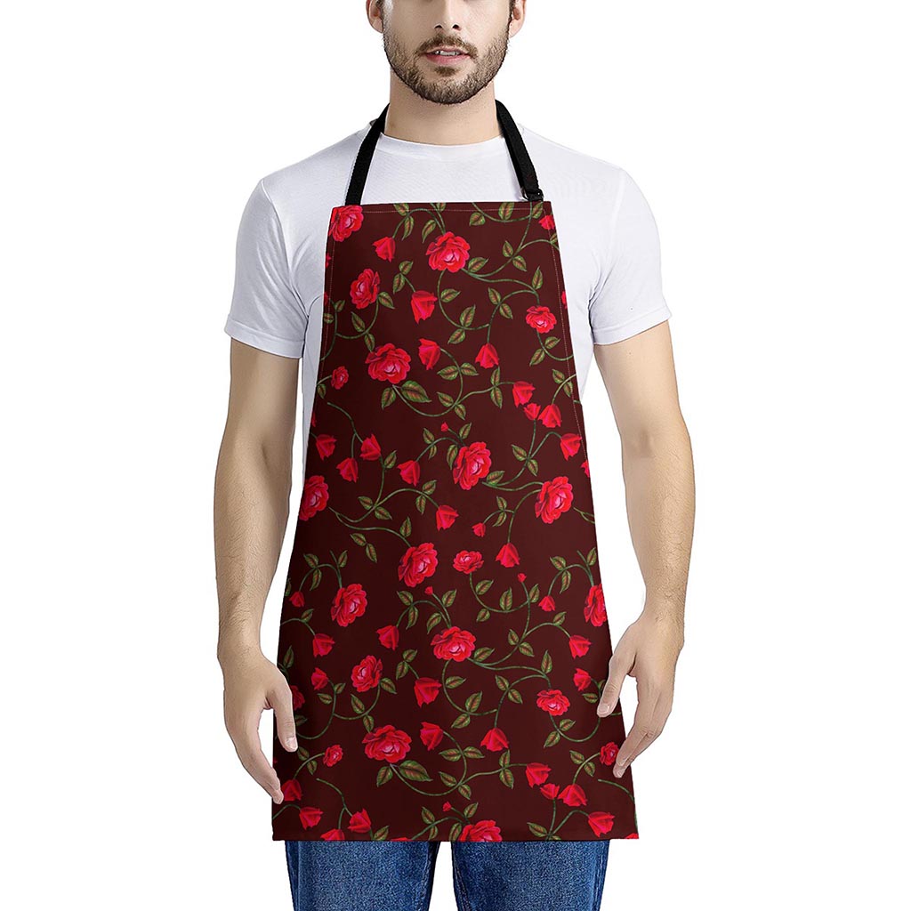 Red Rose Floral Flower Pattern Print Apron