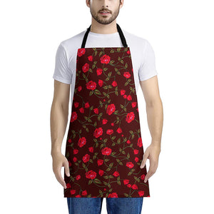 Red Rose Floral Flower Pattern Print Apron