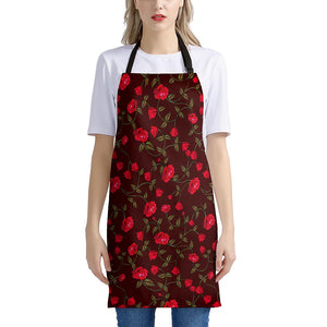 Red Rose Floral Flower Pattern Print Apron