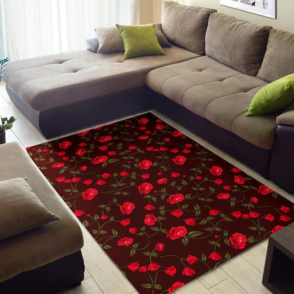 Red Rose Floral Flower Pattern Print Area Rug GearFrost