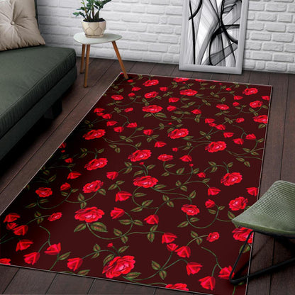 Red Rose Floral Flower Pattern Print Area Rug GearFrost