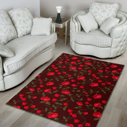 Red Rose Floral Flower Pattern Print Area Rug GearFrost