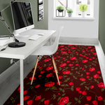 Red Rose Floral Flower Pattern Print Area Rug GearFrost