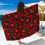 Red Rose Floral Flower Pattern Print Beach Sarong Wrap