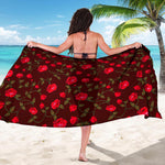 Red Rose Floral Flower Pattern Print Beach Sarong Wrap
