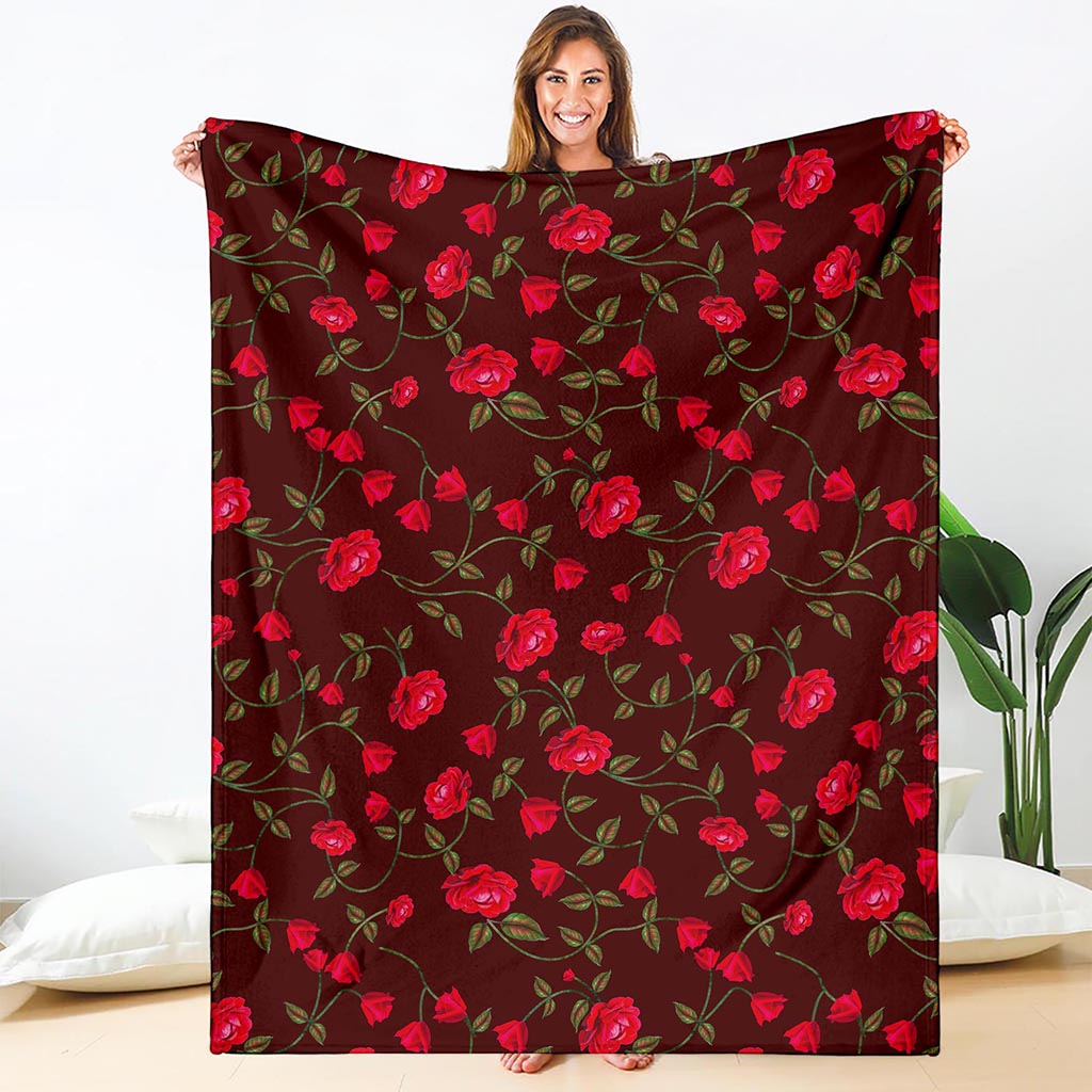 Red Rose Floral Flower Pattern Print Blanket