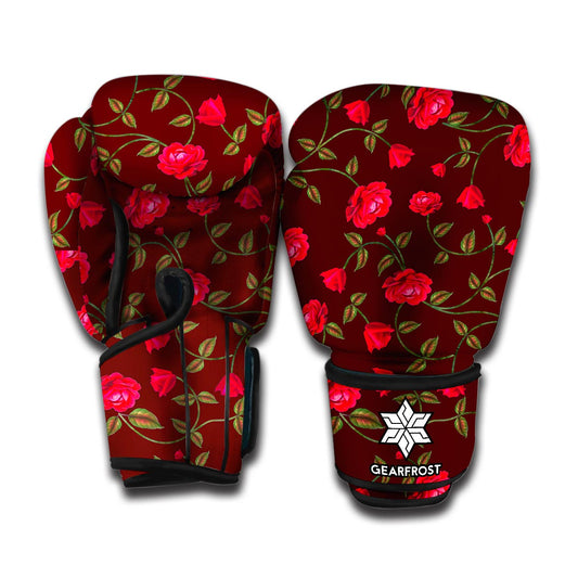 Red Rose Floral Flower Pattern Print Boxing Gloves
