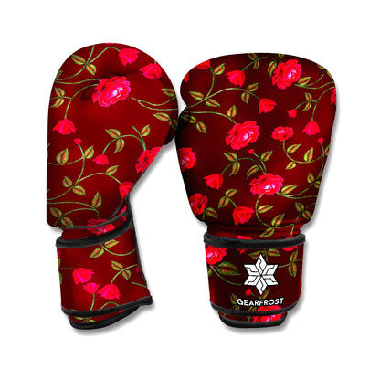 Red Rose Floral Flower Pattern Print Boxing Gloves