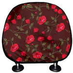 Red Rose Floral Flower Pattern Print Car Headrest Covers