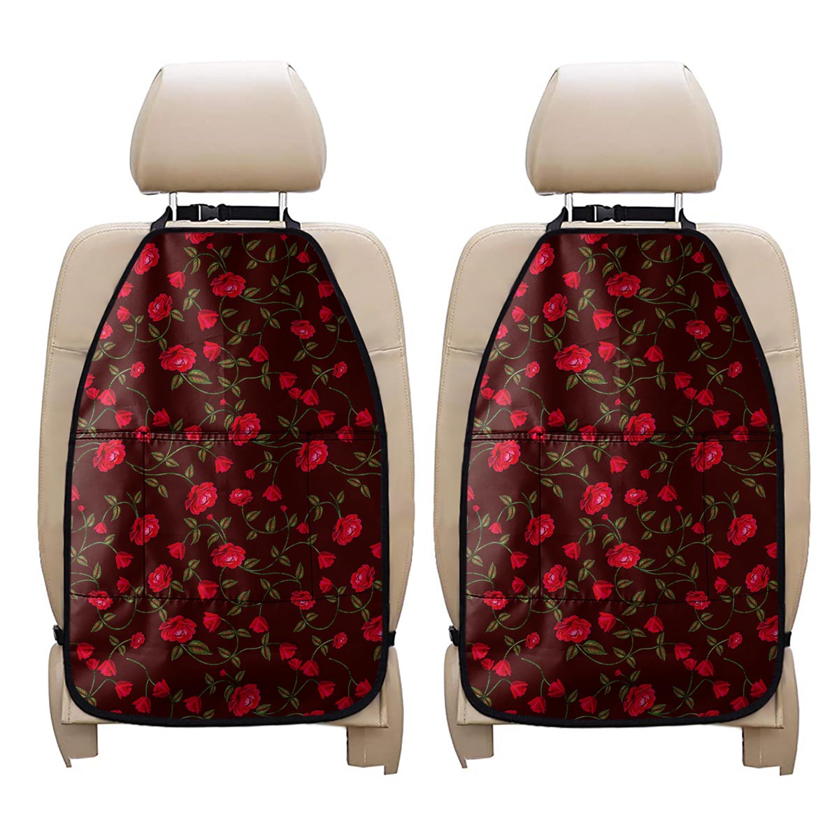 Red Rose Floral Flower Pattern Print Car Seat Organizers