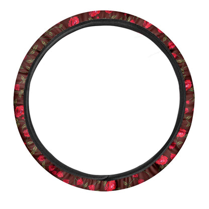 Red Rose Floral Flower Pattern Print Car Steering Wheel Cover