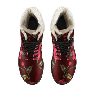Red Rose Floral Flower Pattern Print Comfy Boots GearFrost