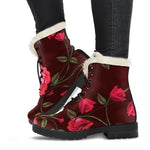Red Rose Floral Flower Pattern Print Comfy Boots GearFrost
