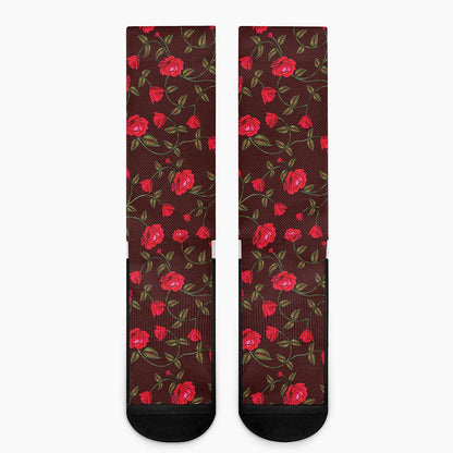 Red Rose Floral Flower Pattern Print Crew Socks