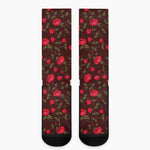 Red Rose Floral Flower Pattern Print Crew Socks