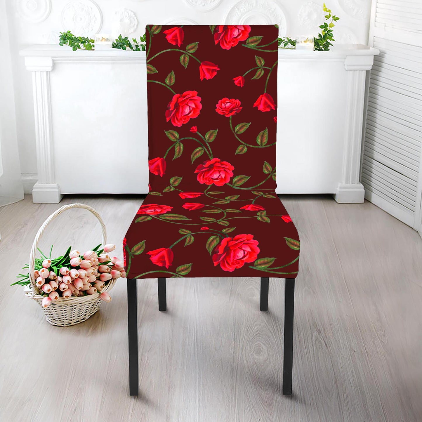 Red Rose Floral Flower Pattern Print Dining Chair Slipcover