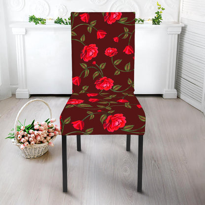 Red Rose Floral Flower Pattern Print Dining Chair Slipcover