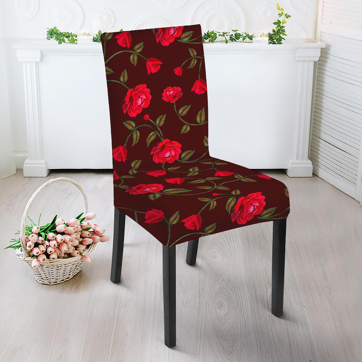 Red Rose Floral Flower Pattern Print Dining Chair Slipcover