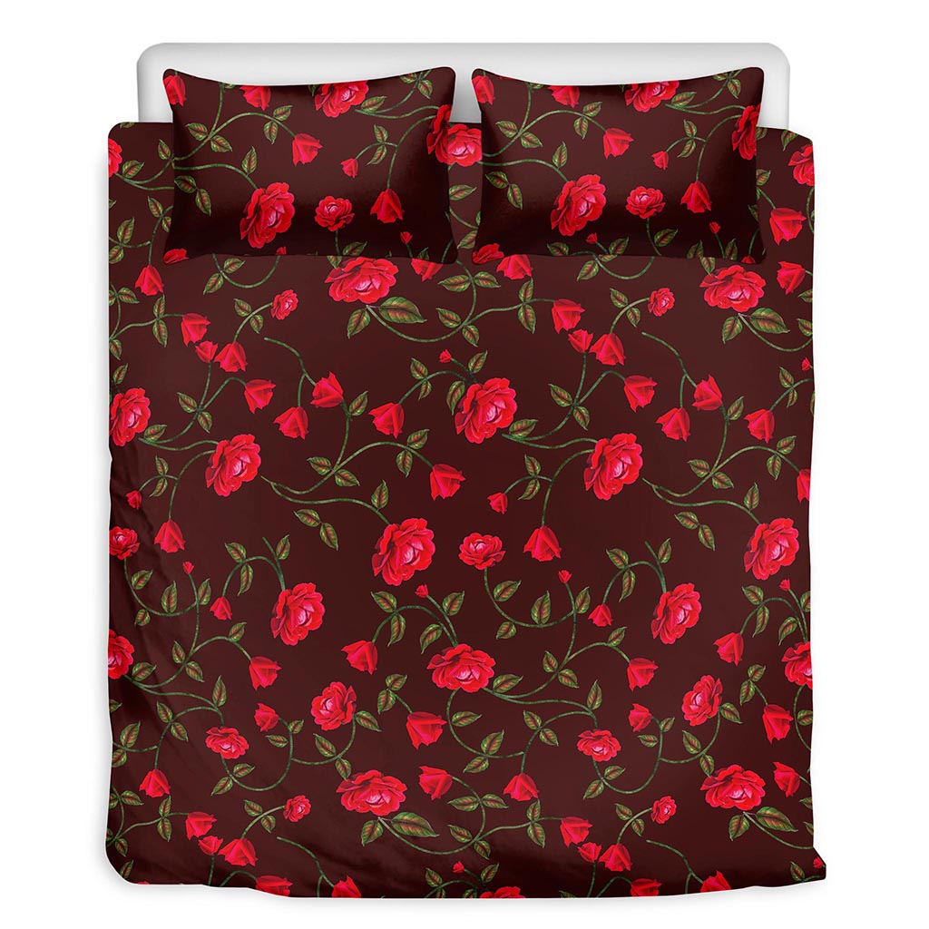 Red Rose Floral Flower Pattern Print Duvet Cover Bedding Set