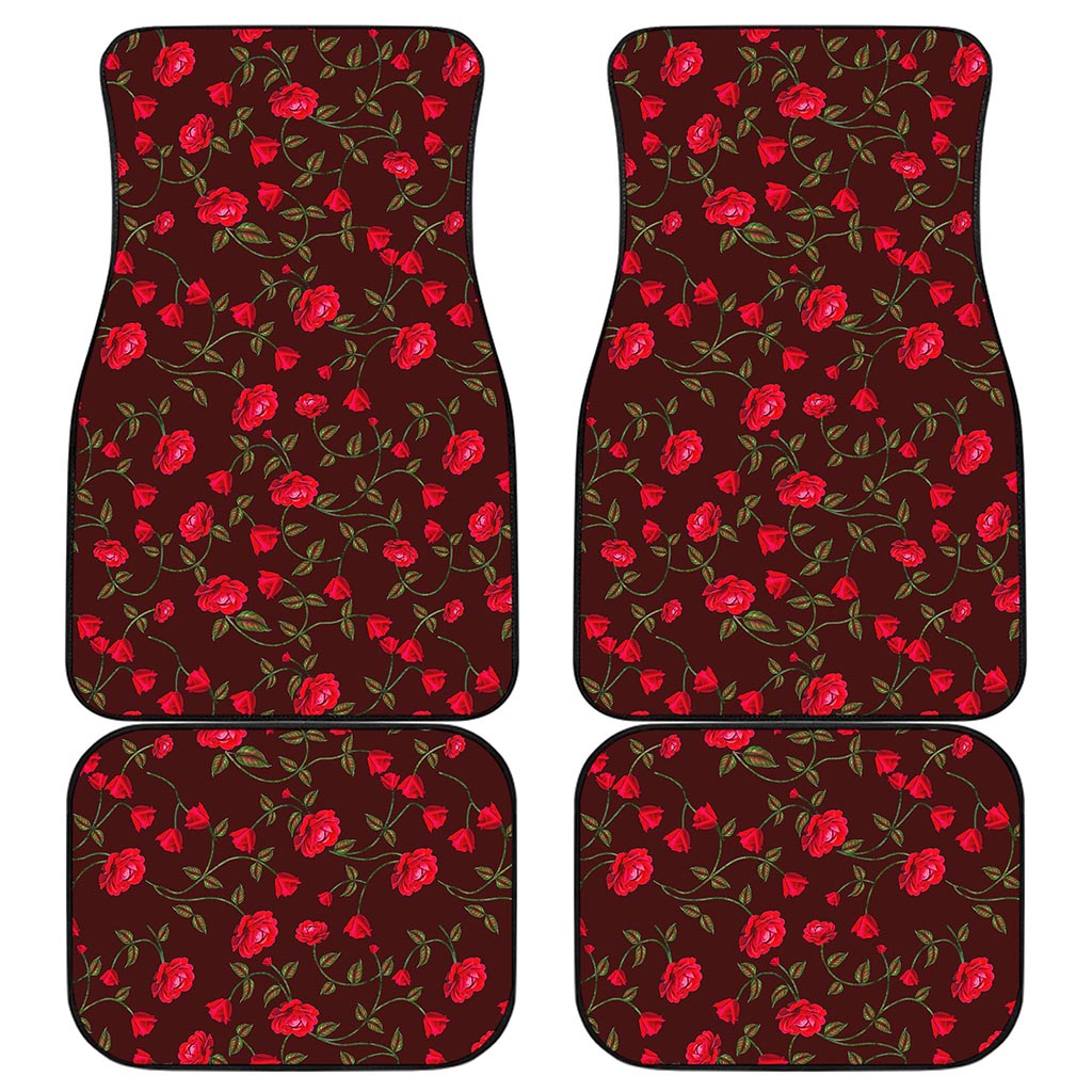 Red Rose Floral Flower Pattern Print Front and Back Car Floor Mats