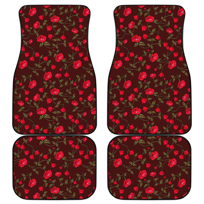 Red Rose Floral Flower Pattern Print Front and Back Car Floor Mats