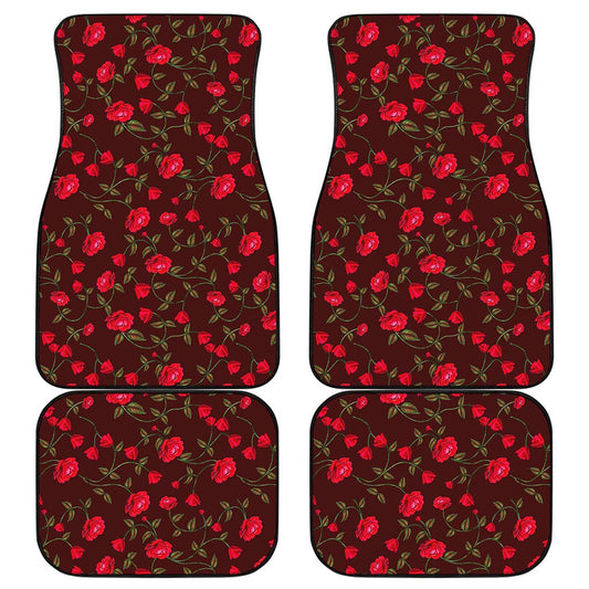 Red Rose Floral Flower Pattern Print Front and Back Car Floor Mats