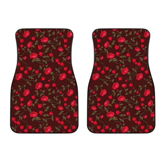 Red Rose Floral Flower Pattern Print Front Car Floor Mats