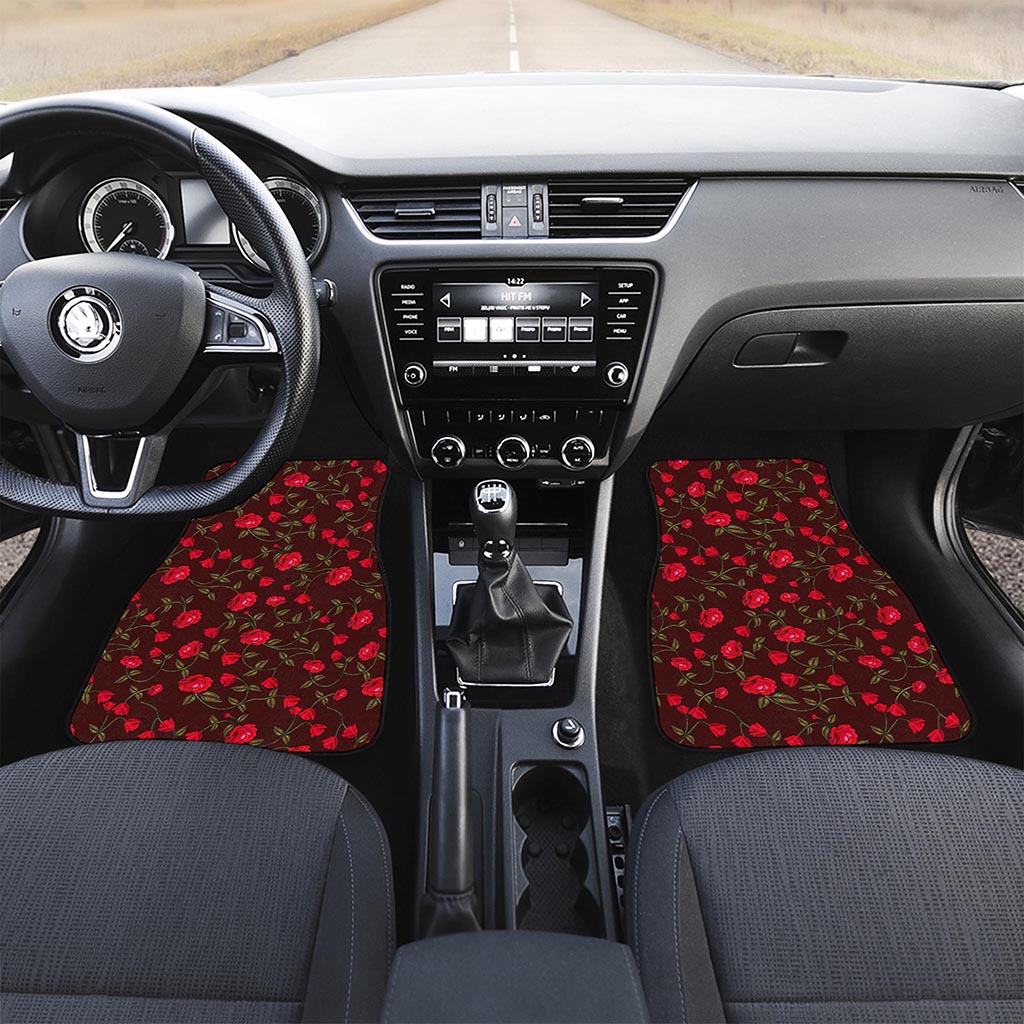 Red Rose Floral Flower Pattern Print Front Car Floor Mats