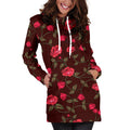 Red Rose Floral Flower Pattern Print Pullover Hoodie Dress
