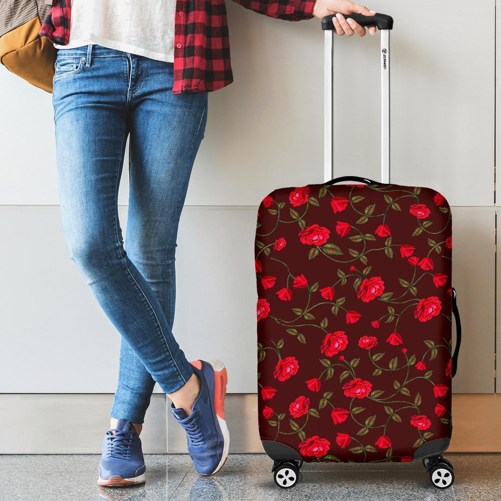 Red Rose Floral Flower Pattern Print Luggage Cover GearFrost