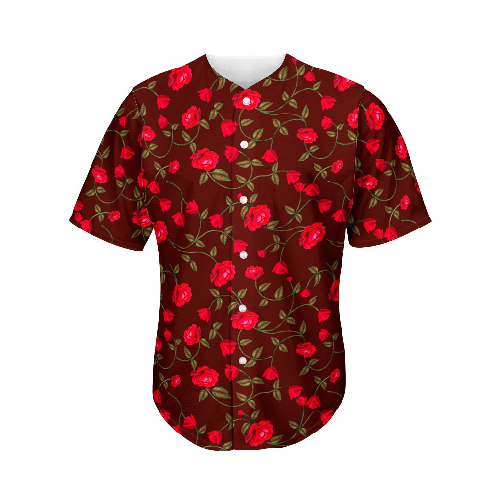 Red Rose Floral Flower Pattern Print Men's Baseball Jersey