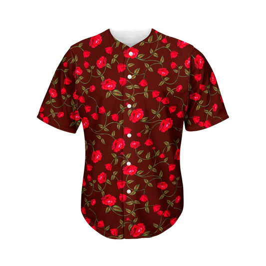 Red Rose Floral Flower Pattern Print Men's Baseball Jersey