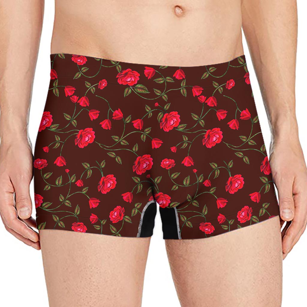 Red Rose Floral Flower Pattern Print Men's Boxer Briefs