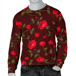 Red Rose Floral Flower Pattern Print Men's Crewneck Sweatshirt GearFrost