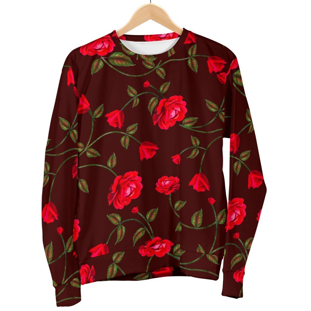 Red Rose Floral Flower Pattern Print Men's Crewneck Sweatshirt GearFrost